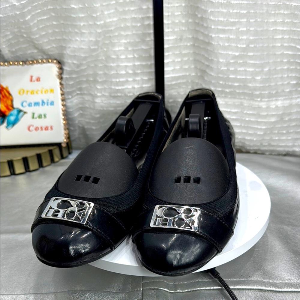 Coach Black Ballet Flats with Silver Logo Accent